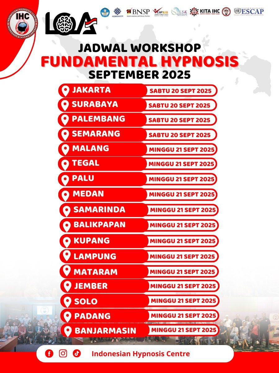Jadwal Workshop Fundamental Hypnosis September 2025